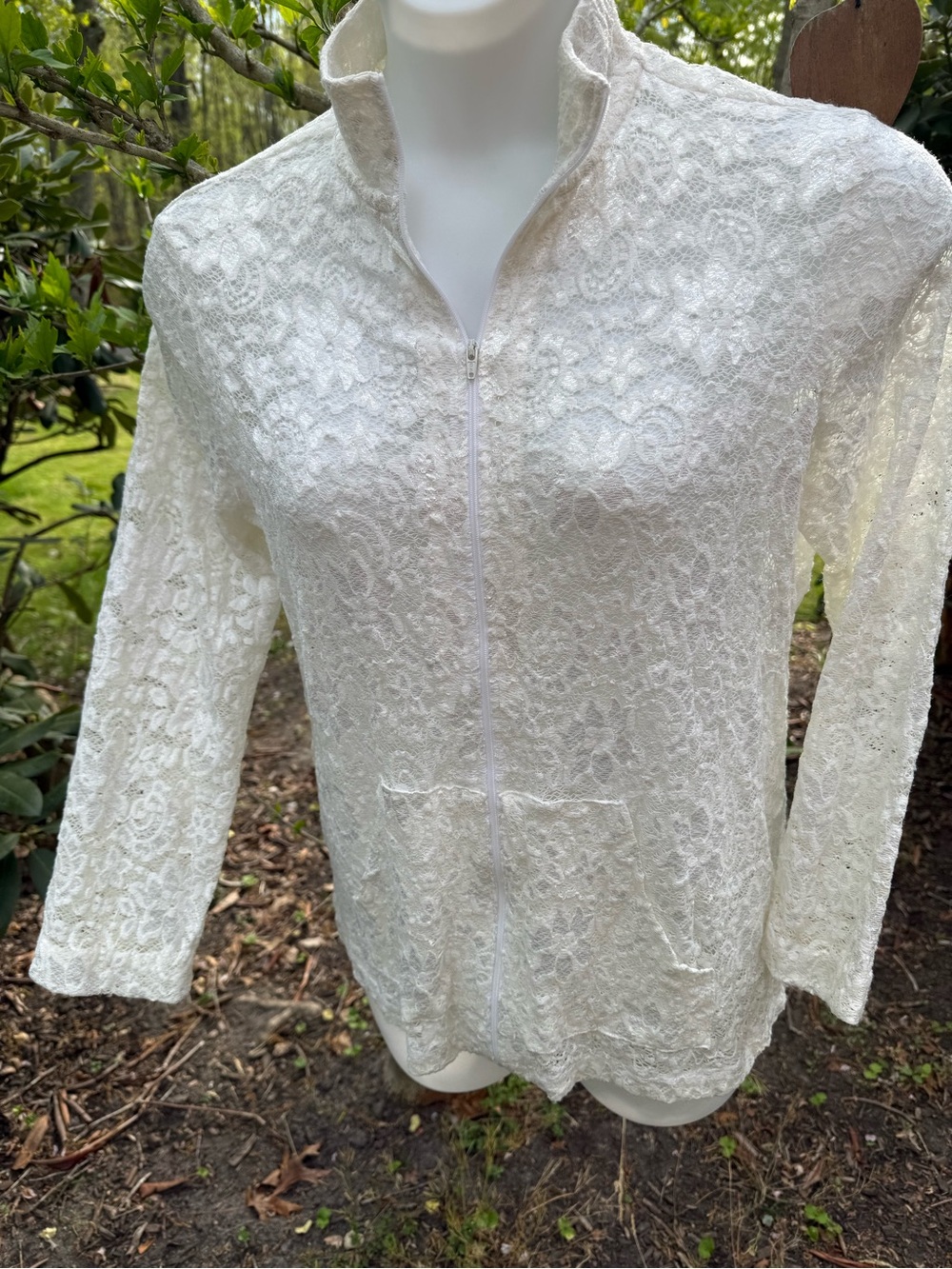 Chico's White Lace Zip Front Hoodie